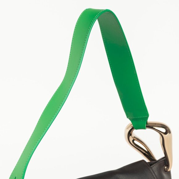 Chloe Kiss Off Brown Leather Green-Strap Shoulder Bag - Picture 7 of 12